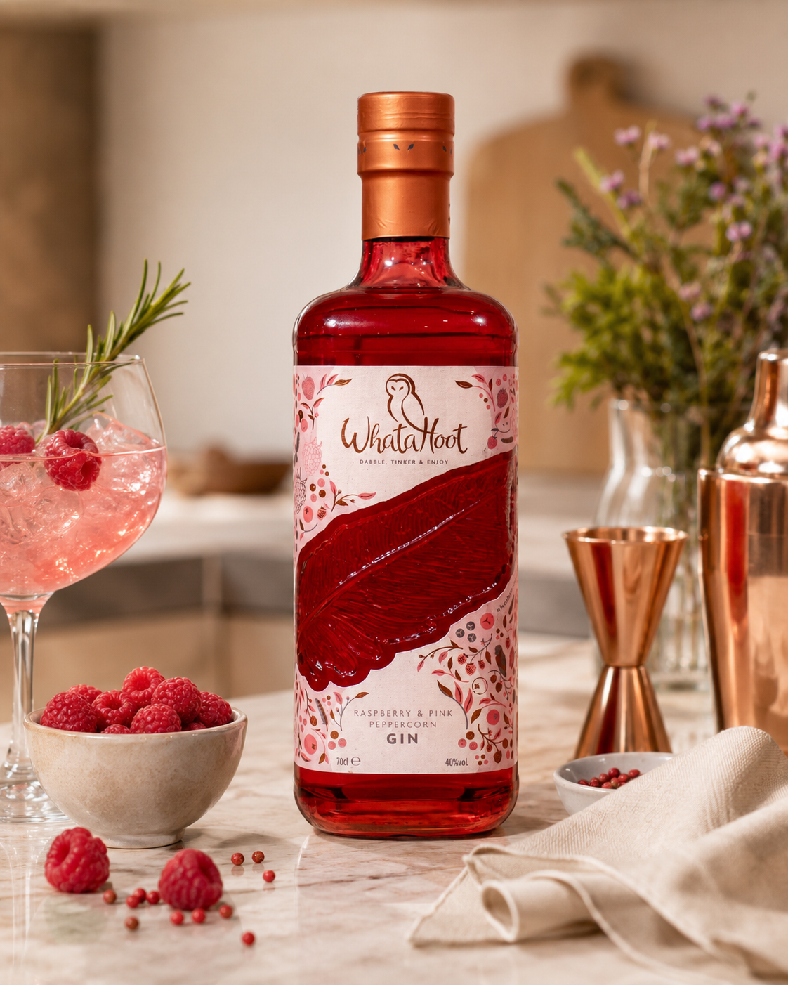 WhataHoot Raspberry & Pink Peppercorn Gin 70cl